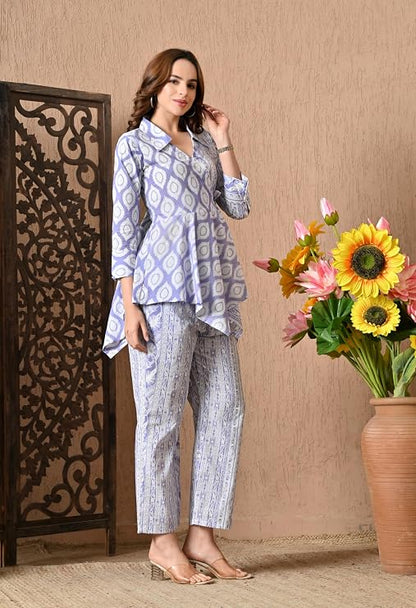 LIBOZA Women's Floral Print Cotton Angrakha Kurta with Pant Set – Stylish Ethnic Wear for All Occasions, Comfortable & Trendy Design