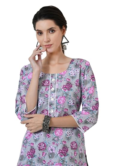 Pure Cotton Short Kurti for Women - Grey