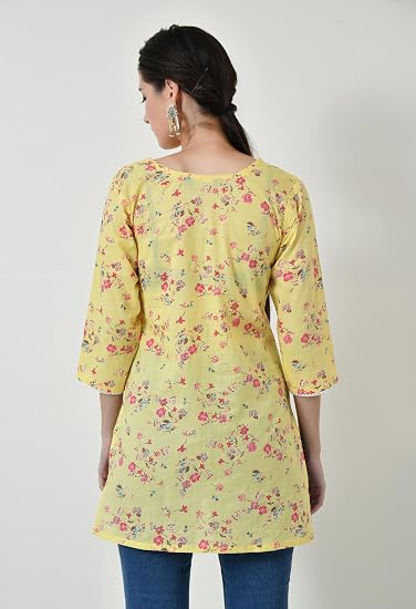 Pure Cotton Short Kurti for Women - Yellow