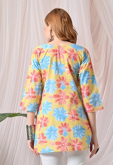 Cotton Short Kurti for Women Round Shape- Yellow