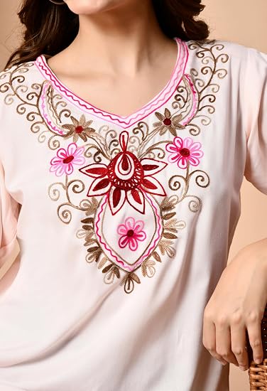 Embroidered Kashmiri Short Kurti -Baby Pink