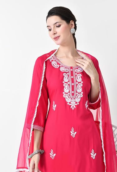 Chikankari Kurta Set for Women-Pink
