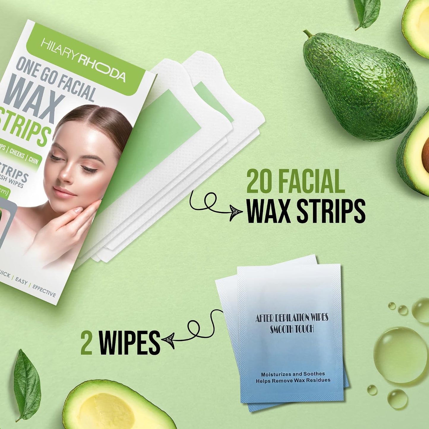Hilary Rhoda Avocado Oil Facial Wax Strips 20 PIECE