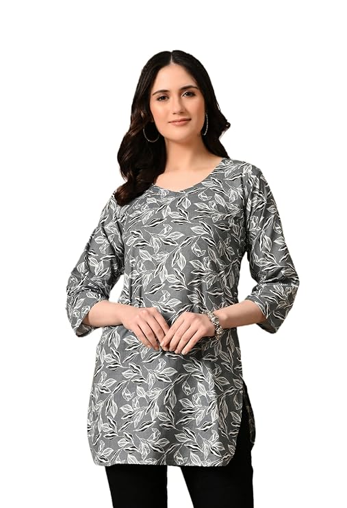 Cotton Short Kurti for Women Round Shape- Grey