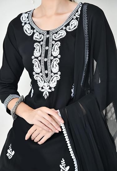 Chikankari Kurta Set for Women-Black