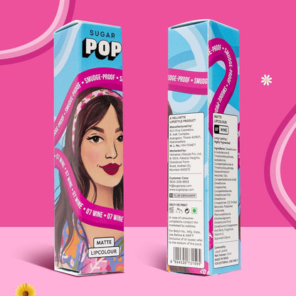 Sugar Pop Matte Lipcolour Wine - Super Matte | Lasts + Hours | Non-Dryin Wine 1 MILLI_LITRE