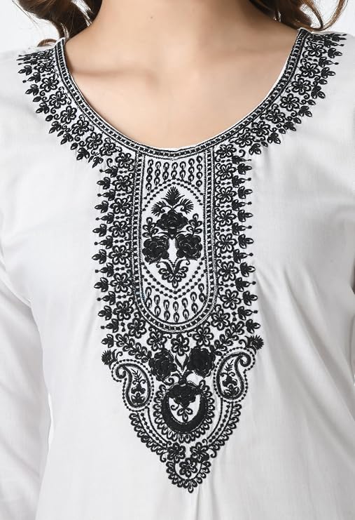 LIBOZA Short Kurti for Women – Lakhnowi Chikankari Embroidered Ladies Kurta, Stylish Girls Top, Ethnic Half Kurtas, Tunic Design Woman Kurtis White
