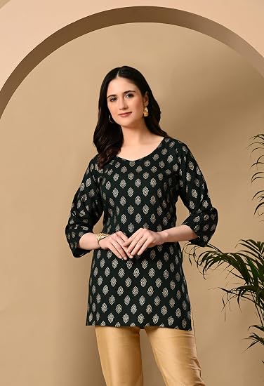 Rayon Cotton  Short Kurtis for Ladies-Green