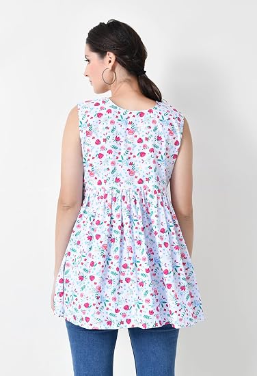 Peplum Cotton Short Kurtis for Woman-White