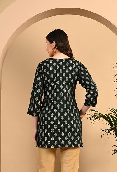 Rayon Cotton  Short Kurtis for Ladies-Green