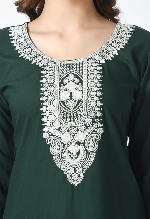 LIBOZA Short Kurti for Women – Lakhnowi Chikankari Embroidered Ladies Kurta, Stylish Girls Top, Ethnic Half Kurtas, Tunic Design Woman Kurtis Green