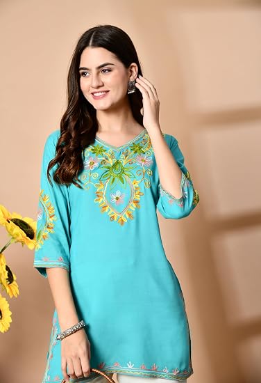 Embroidered Kashmiri Short Kurti -Sea Green 2