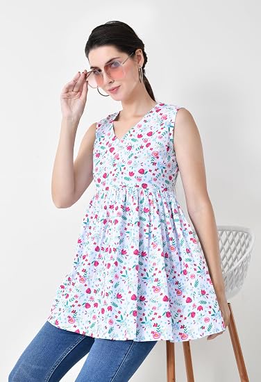 Peplum Cotton Short Kurtis for Woman-White