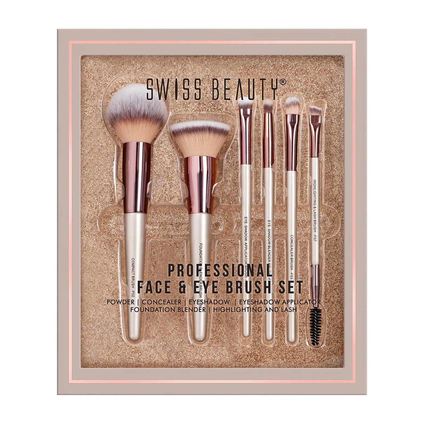 SWISS BEAUTY PROFESSIONAL FACE & EYE BRUSH SET - White 6 PIECE
