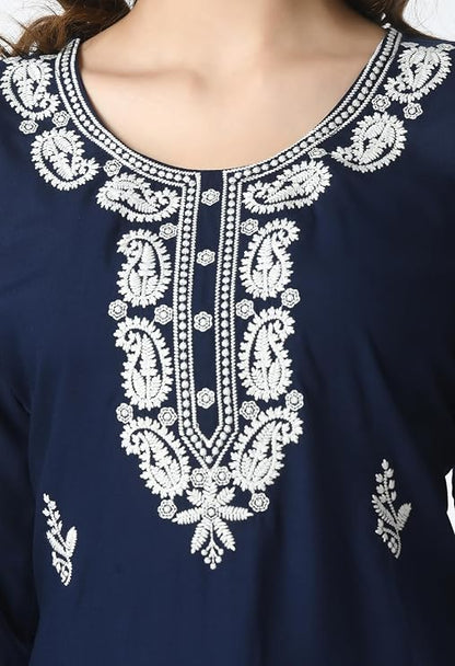 LIBOZA Kurta for Women – Lakhnowi Chikankari Embroidered Ladies Kurti, Stylish Girls Top, Ethnic Full Kurtas, Straight Design Kurtis for Woman