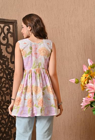 Peplum Cotton Short Kurtis for Woman-Orange