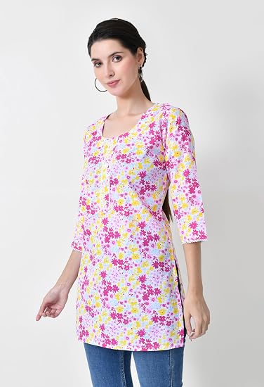 Pure Cotton Short Kurti for Women - Pink