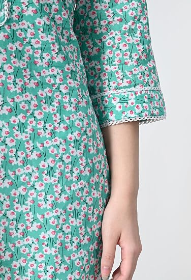 Jaipuri Round Neck Women's Tunic Design Kurta-Aqua Green