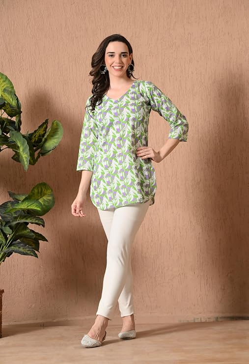 LIBOZA Cotton Short Kurti for Women Round Shape, Stylish Womens Kurtis Tunics Woman Kurta on Jeans | Shorts Tops Kurthis Top |Fancy Kurtee