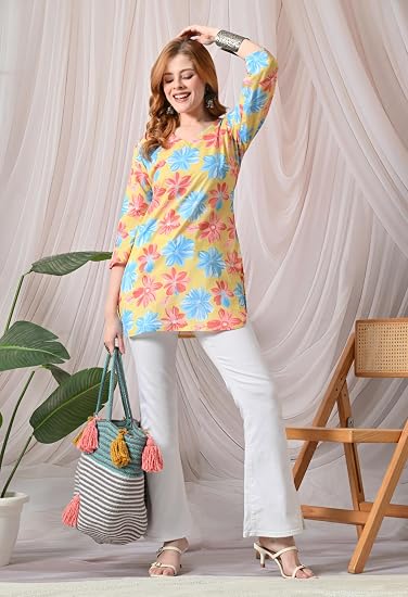 Cotton Short Kurti for Women Round Shape- Yellow