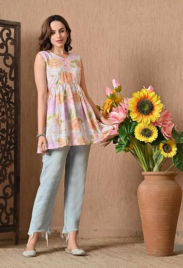 Peplum Cotton Short Kurtis for Woman-Orange