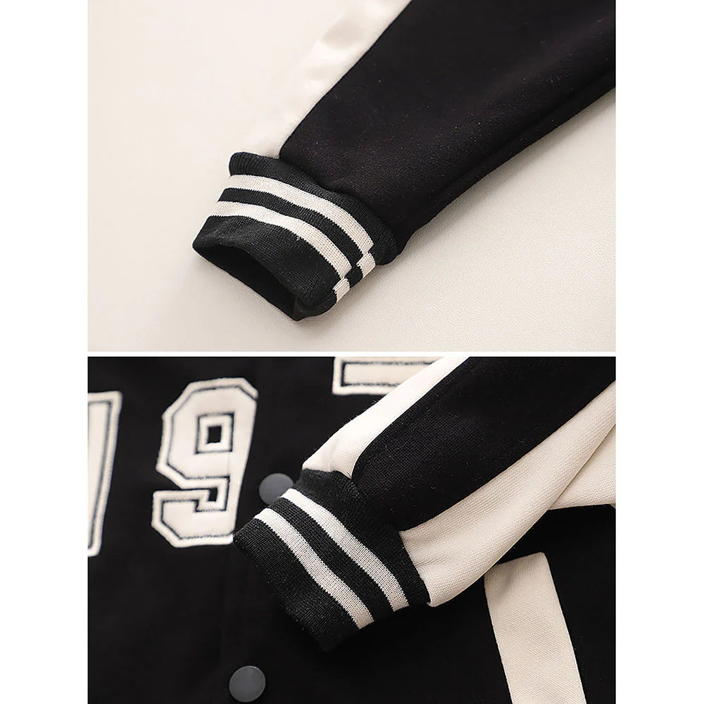 Black & White 1977 Designed 3 Pcs Varsity Jacket Styled Track Suit Set For Toddlers And Kids