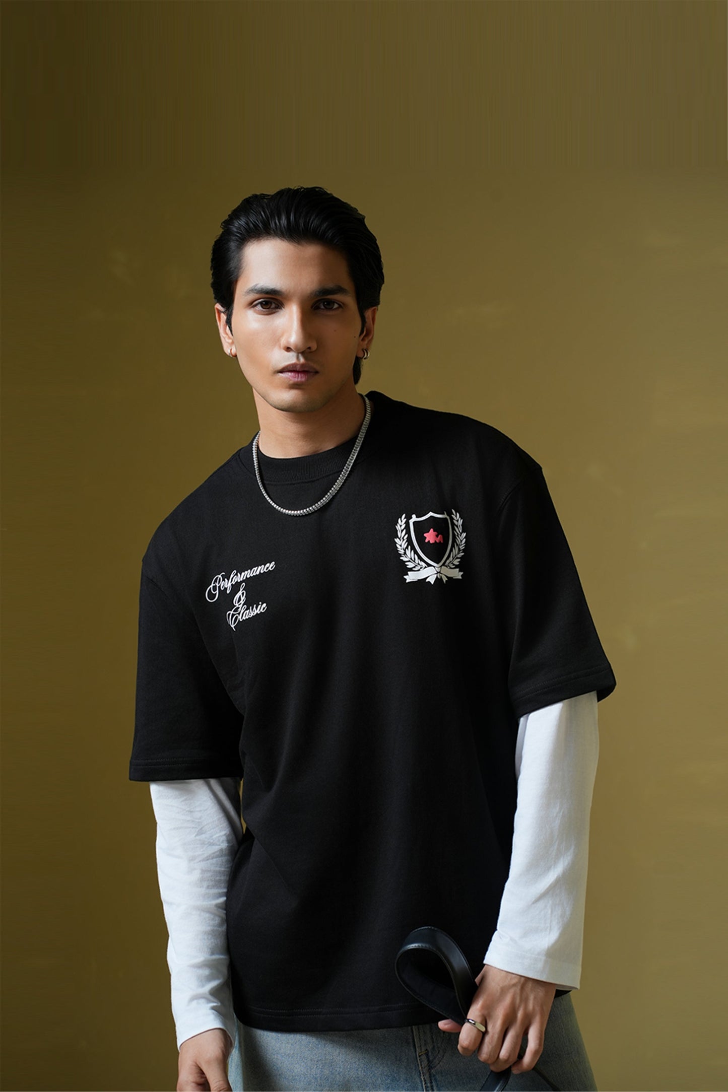 Adrenaline Rush Black Oversized Printed T-Shirt
