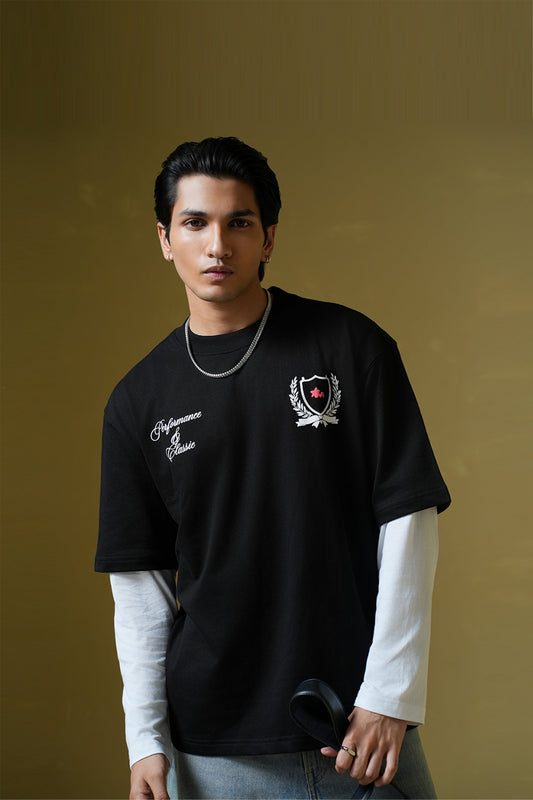 Adrenaline Rush Black Oversized Printed T-Shirt Main Character