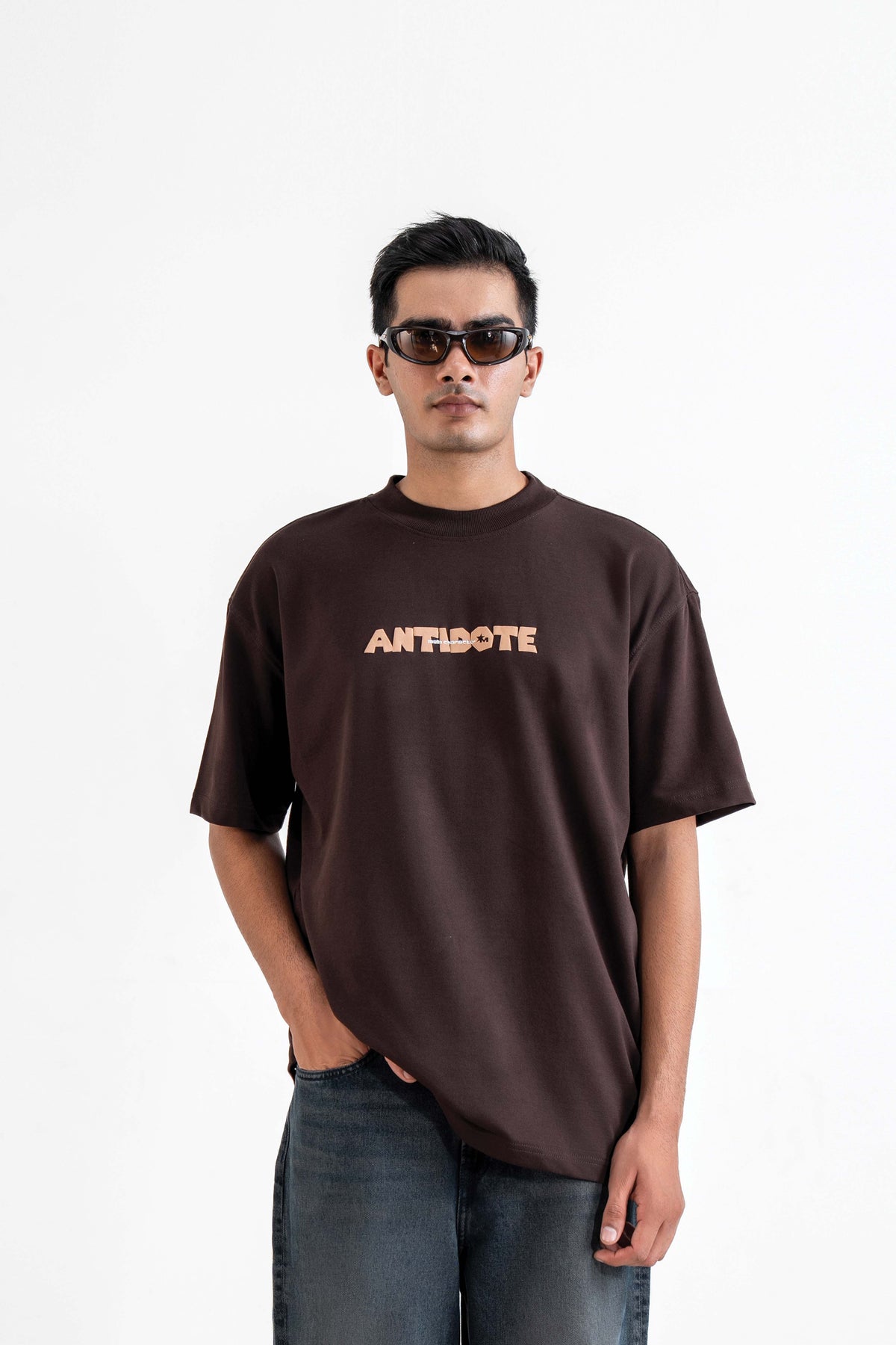 Antidote Heavyweight Oversized Printed Brown T-Shirt Main Character