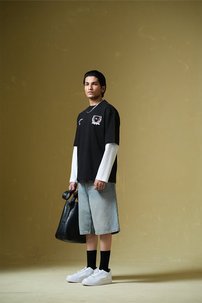 Adrenaline Rush Black Oversized Printed T-Shirt Main Character