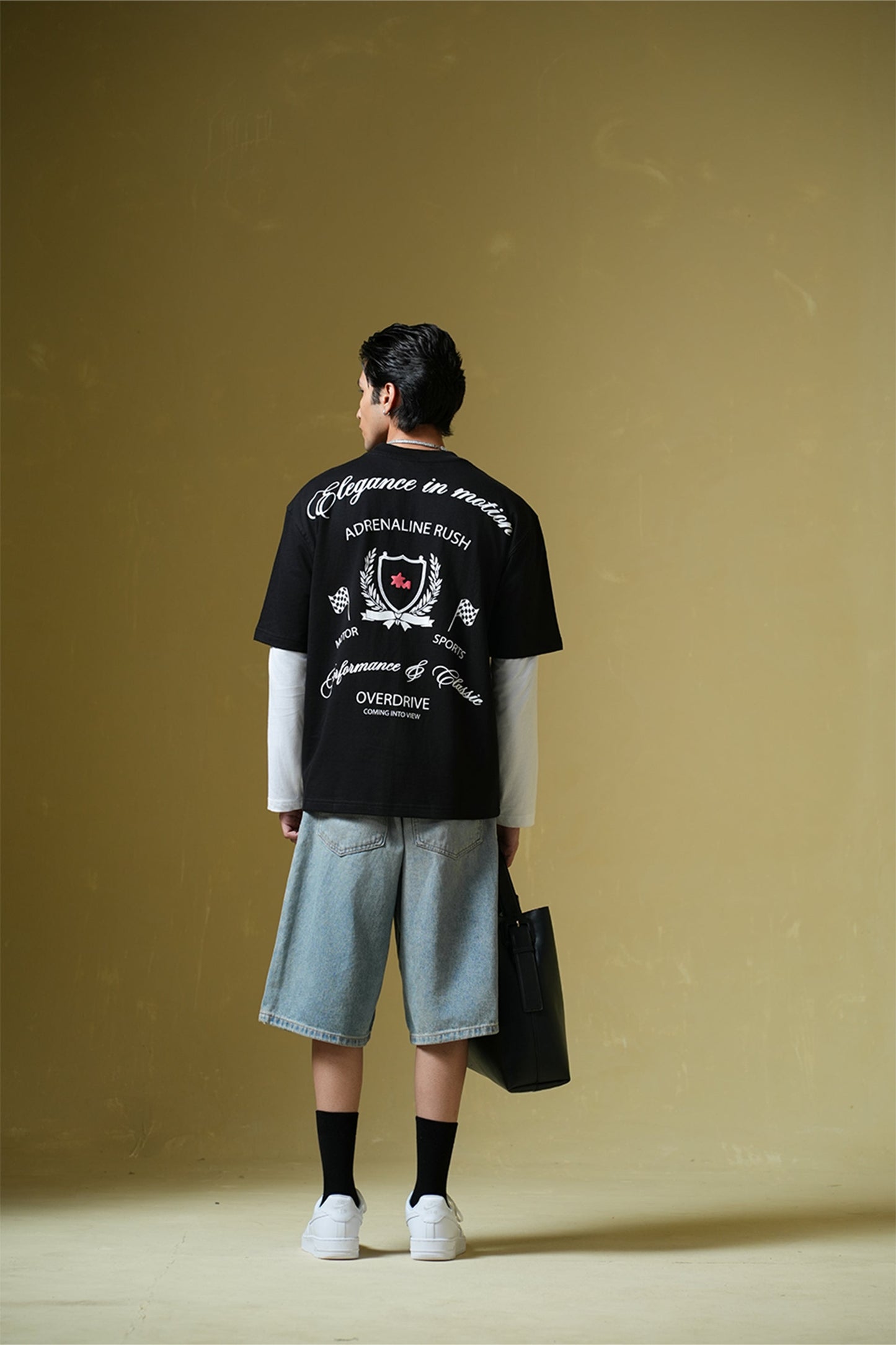 Adrenaline Rush Black Oversized Printed T-Shirt Main Character