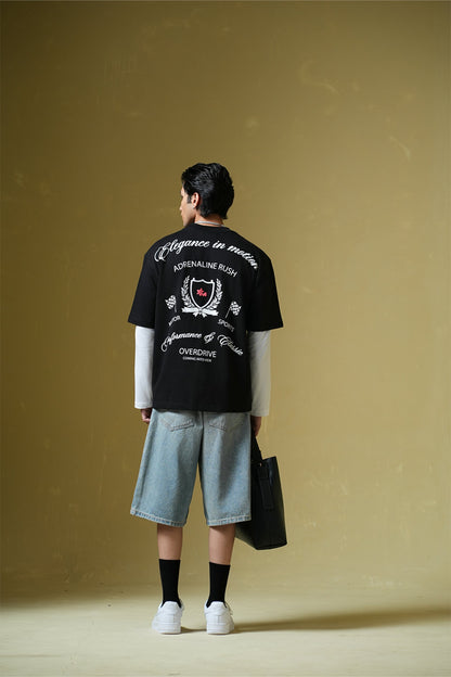 Adrenaline Rush Black Oversized Printed T-Shirt Main Character