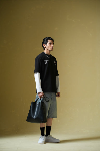 Adrenaline Rush Black Oversized Printed T-Shirt Main Character