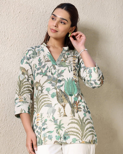 Off-White Cotton Printed Co-ord Set