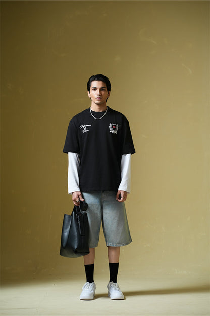 Adrenaline Rush Black Oversized Printed T-Shirt