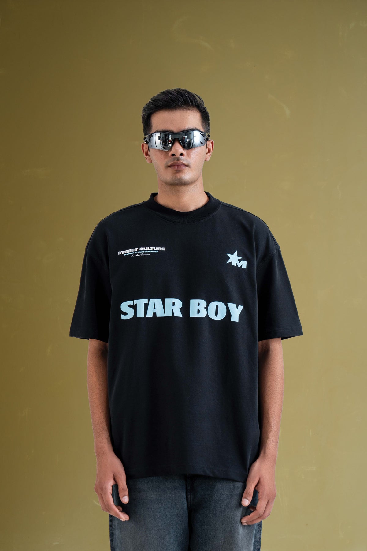 Star Boy Black Oversized Black T-Shirt Main Character