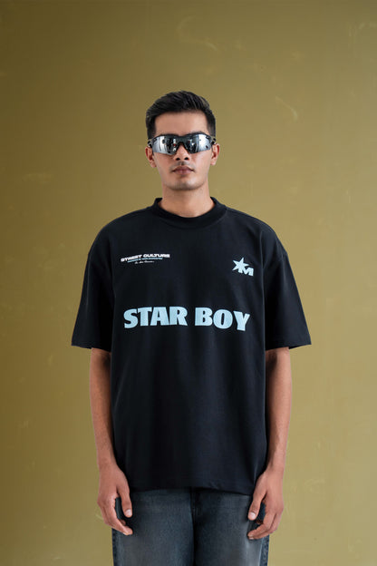 Star Boy Black Oversized Black T-Shirt Main Character