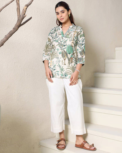 Off-White Cotton Printed Co-ord Set