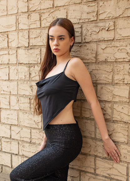 Black bling strapped scarf top.