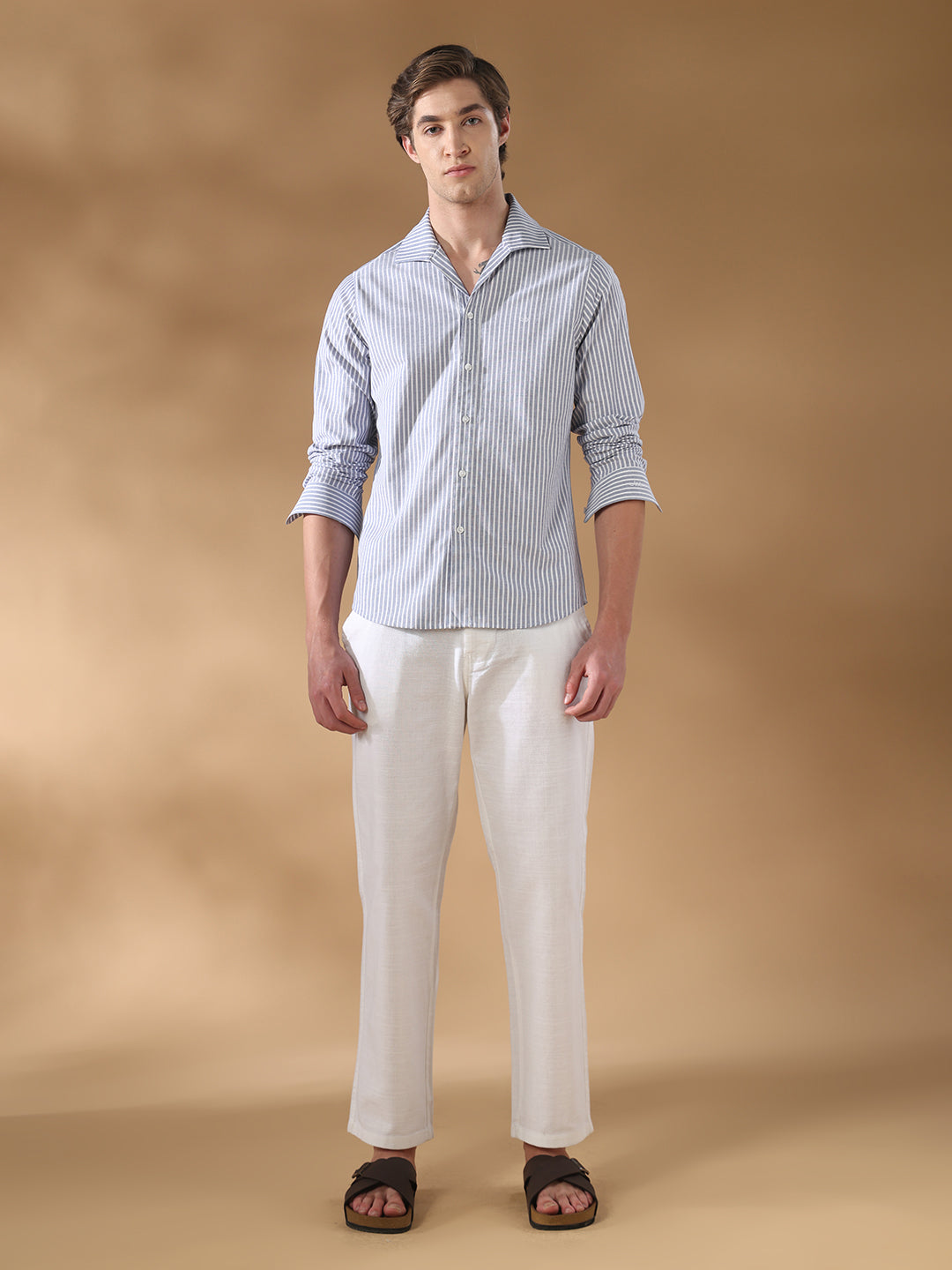 Blue Striped Casual Cotton Shirt