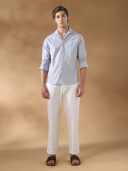 Blue Striped Casual Cotton Shirt