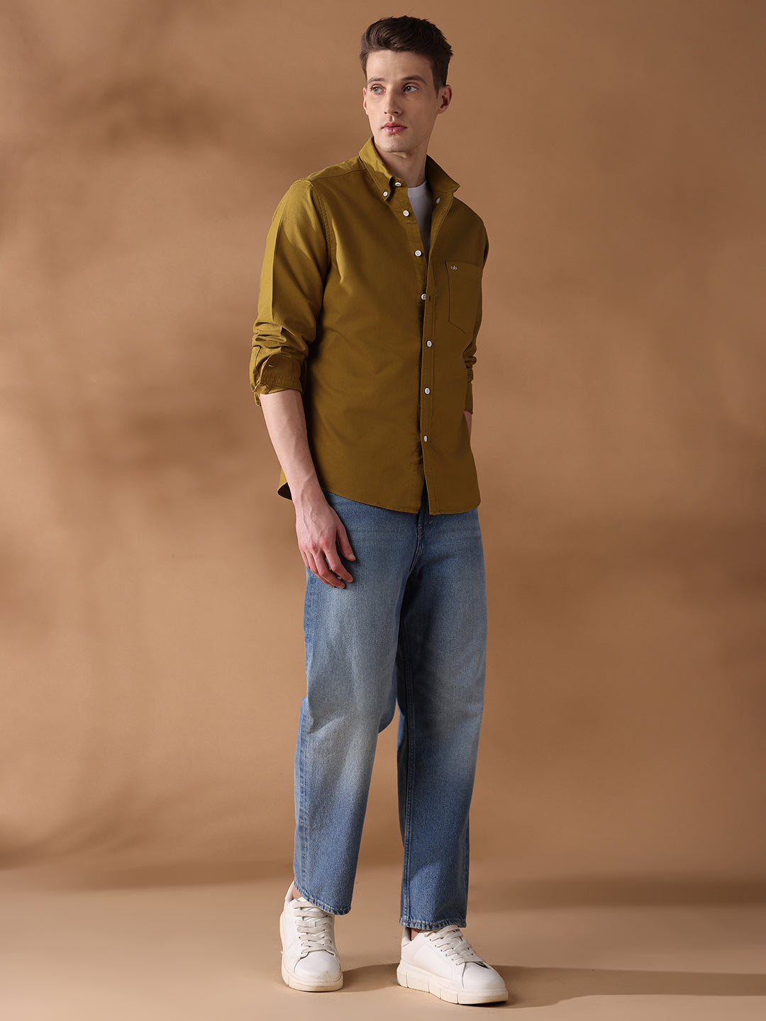 Mustard Regular Fit Solid Casual Shirt for Men (AUREO)