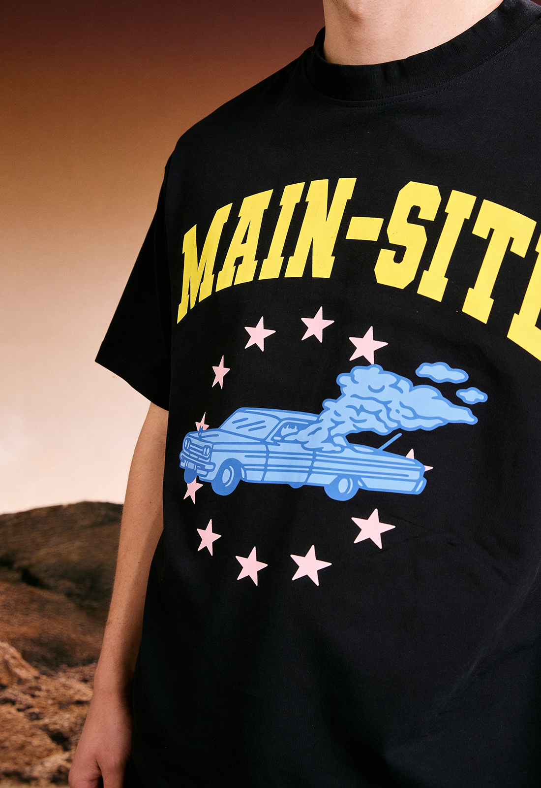 Main Site Summer Printed Oversized Black T-Shirt Main Character