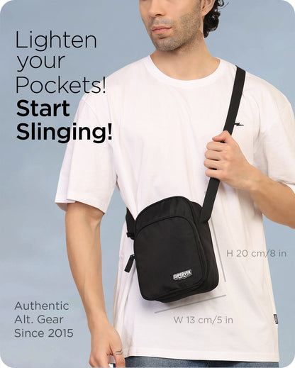 Supervek "Sling" bag crossbody, 20cm height x 13cm width, lightweight travel gear and premium Sling bag for men & women Classic Black #color_Classic Black