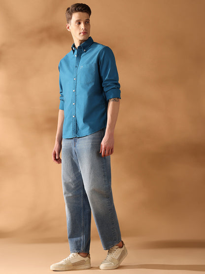 Teal Regular Fit Solid Casual Shirt for Men (BENAR)