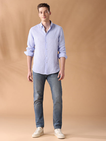 Blue Regular Fit Striped Casual Shirt for Men (LIBA)