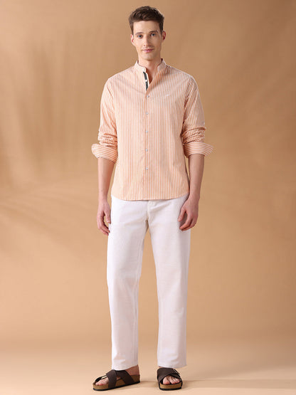 Orange Regular Fit Striped Casual Shirt for Men (DORVI)