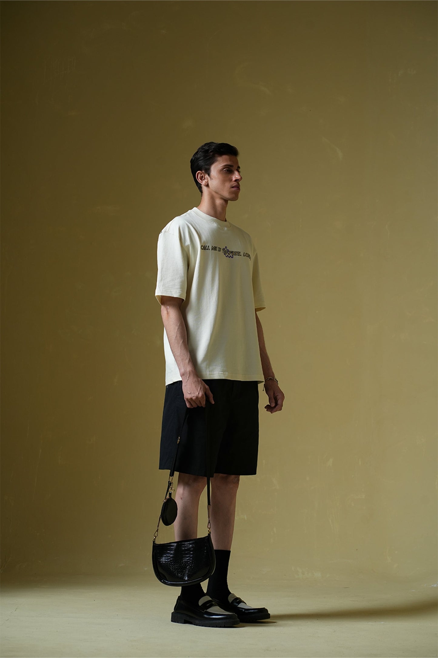 Call Me Printed Cream Oversized T-Shirt Main Character