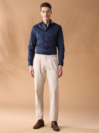 Olive Slim Fit Checked Formal Shirt for Men (CREDI)