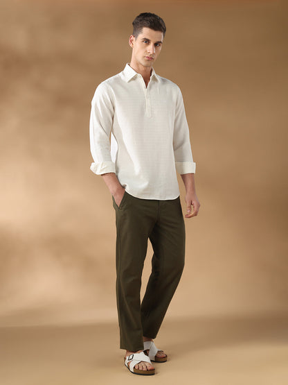 Off White Regular Fit Casual Linen Blend Shirt for men (DAFEN)